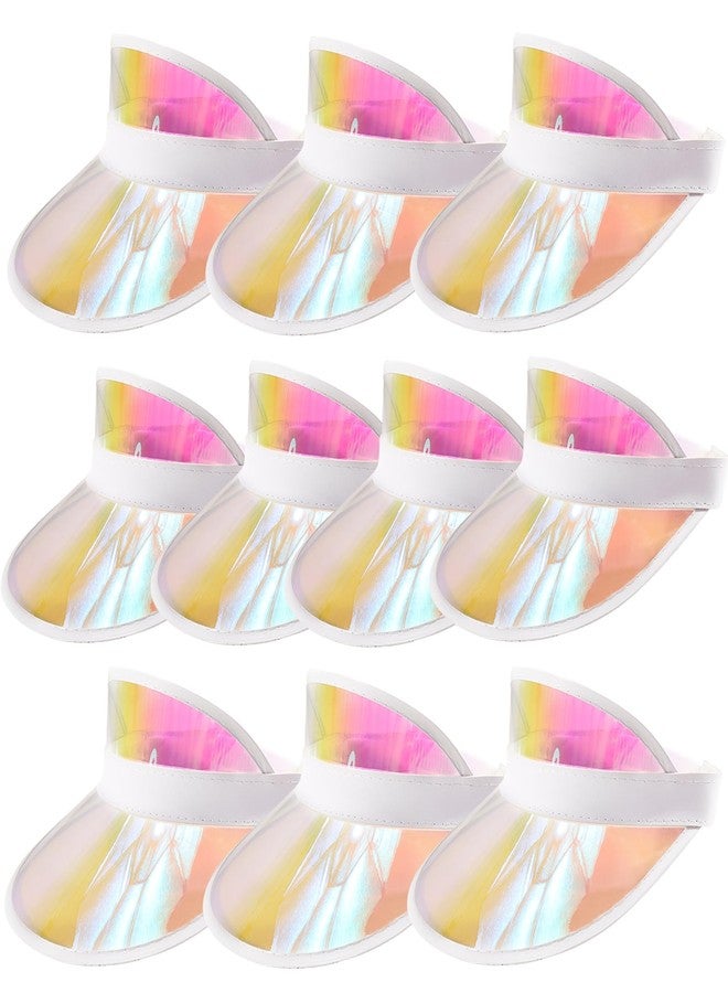Ultrafun Unisex Candy Color Sun Visors Hats Plastic Clear UV Protection Cap for Sports Outdoor Activities (Pink Laser-10pcs) - Image 1
